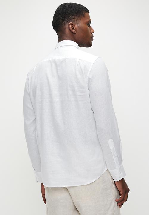 POLO - Lex ss plain linen shirt - white