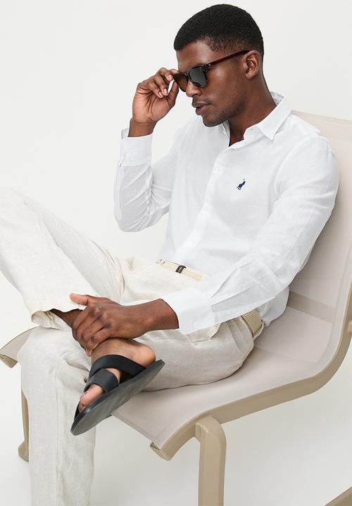 POLO - Lex ss plain linen shirt - white
