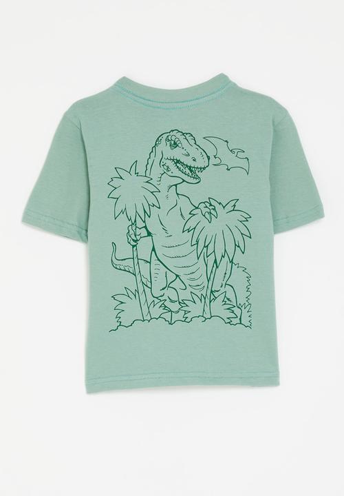 Pop Candy - Graphic & placement print tee - sage green/palm tree/t-rex