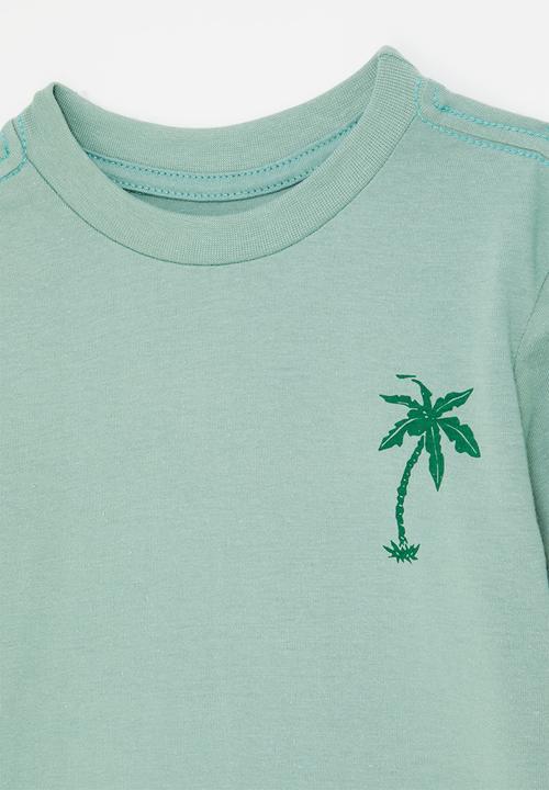 Pop Candy - Graphic & placement print tee - sage green/palm tree/t-rex