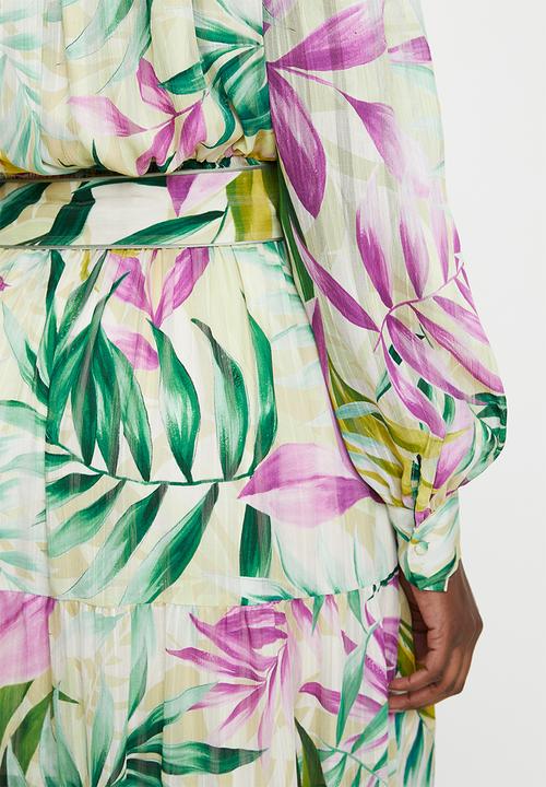 GUESS - Josee Off Shoulder Long Dress - Tropical Escape Print