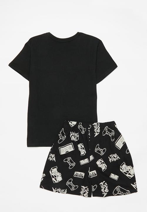 Pop Candy - Graphic print pj top with shorts - black/gameboy multi