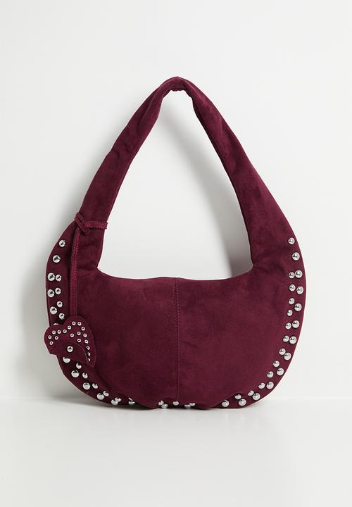 Tessa Design - Edith studded shoulder bag with heart pouch bag charm - red