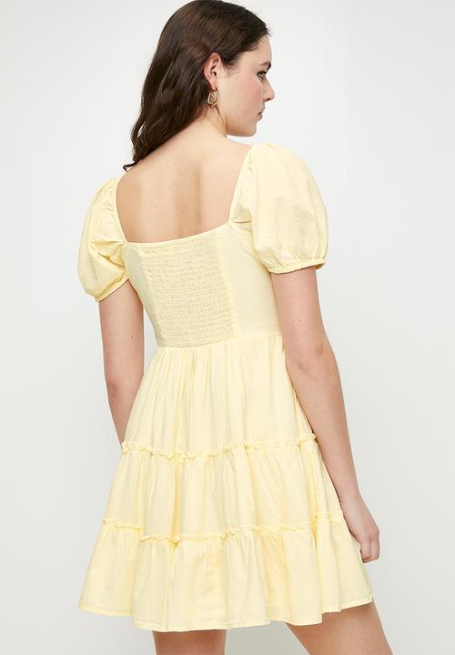 Brave Soul - Ladies Short Sleeve Pleated Dress - Lemon Cream