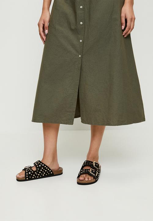 Brave Soul - Ladies Sleeveless Button Down Midi Dress - Khaki