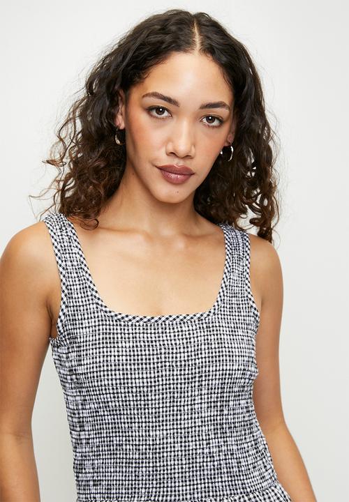 Brave Soul - Ladies Scoop Neckline Gingham Jumpsuit - Black/White Gingham