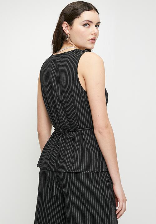Brave Soul - Ladies Woven Tailored Stripe Vest - Black & White