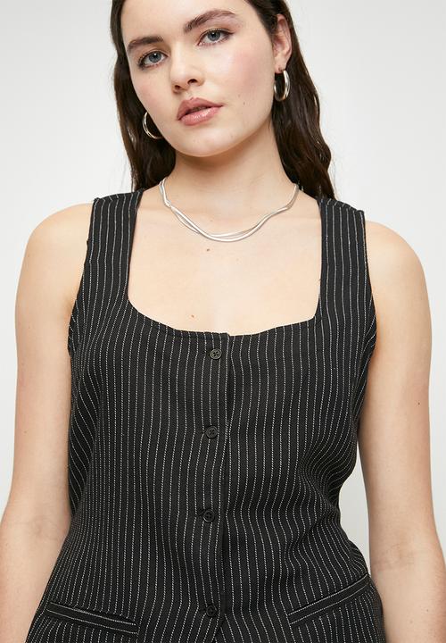 Brave Soul - Ladies Woven Tailored Stripe Vest - Black & White