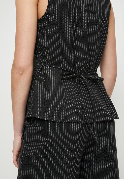 Brave Soul - Ladies Woven Tailored Stripe Vest - Black & White