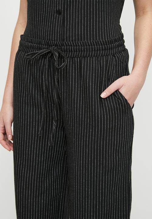 Brave Soul - Ladies Straight Draw Cord Stripe Trouser - Black & White