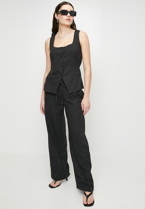 Brave Soul - Ladies Straight Draw Cord Stripe Trouser - Black & White