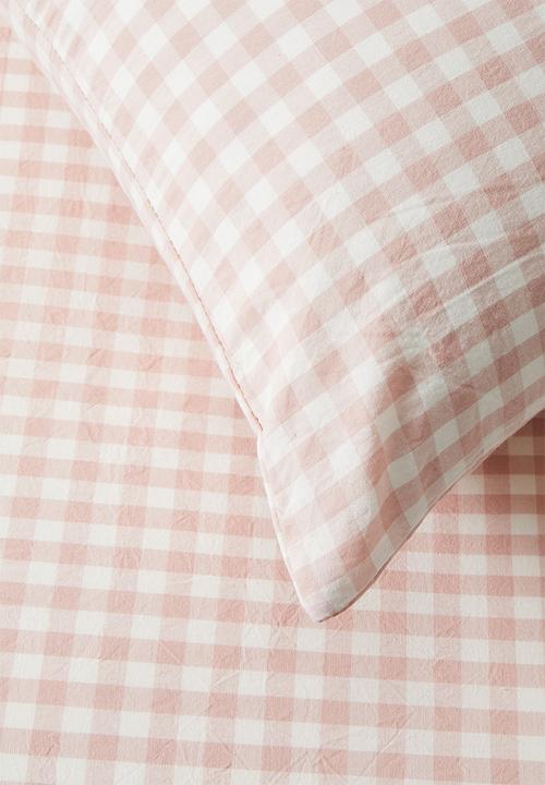 Phlo Studio - Gingham Washed Cotton Duvet Set - Pink