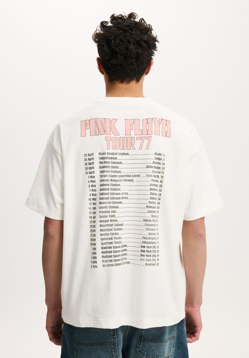Cotton On - Box Fit Premium Music T-Shirt - Lcn Per Vintage White / Pink Floyd - Tour 77