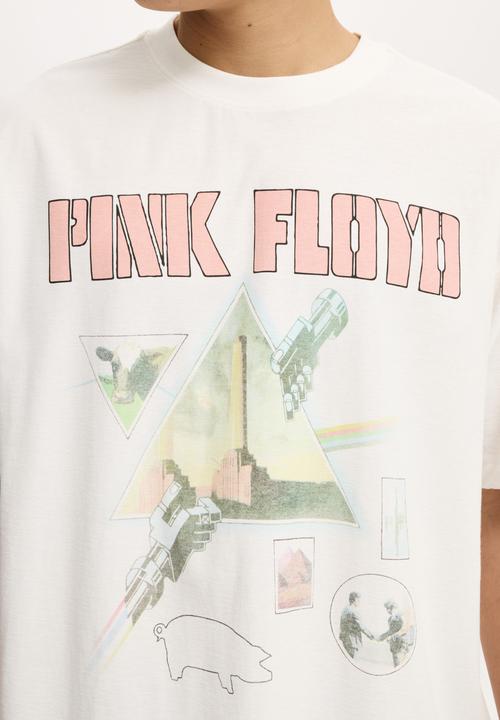 Cotton On - Box Fit Premium Music T-Shirt - Lcn Per Vintage White / Pink Floyd - Tour 77