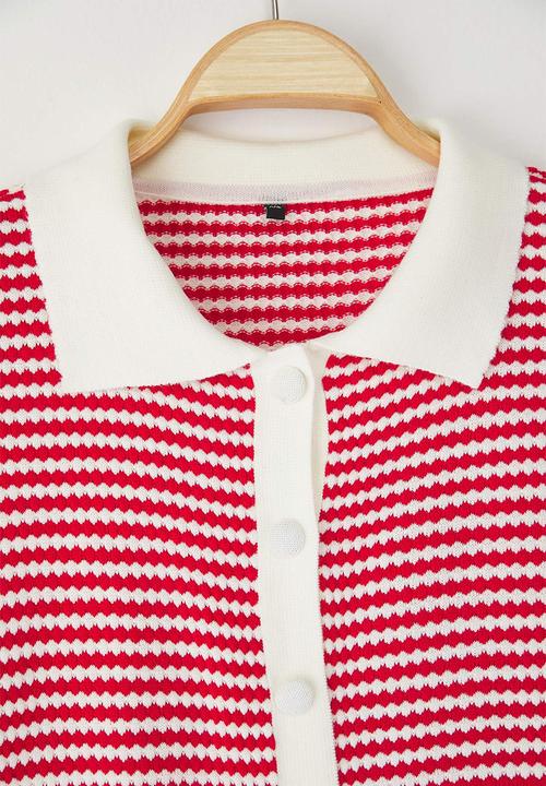 Trendyol - Plus Polo Collar Striped Top - Red