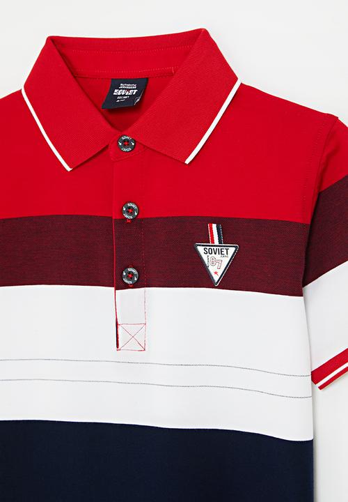 SOVIET - Boys y/dye stripe golfer - red