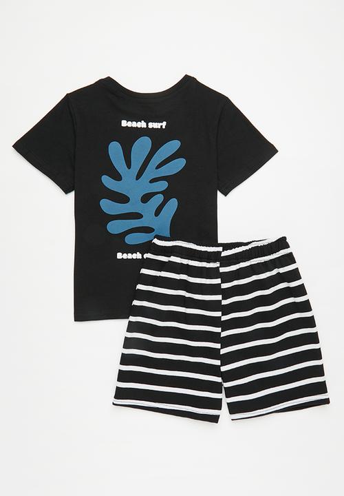 Pop Candy - Placement print tee with shorts - black/stripe