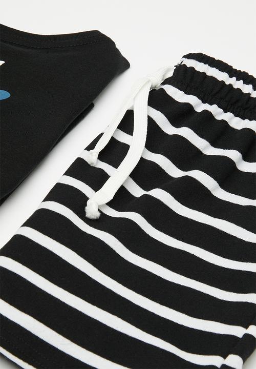 Pop Candy - Placement print tee with shorts - black/stripe