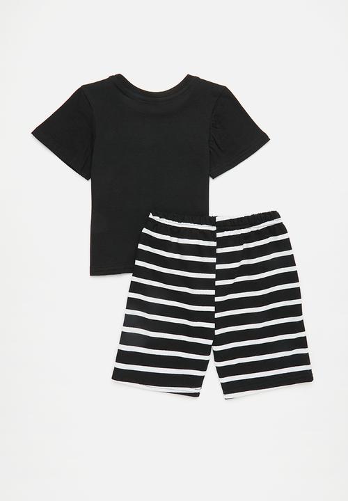 Pop Candy - Placement print top with striped shorts - black/lion