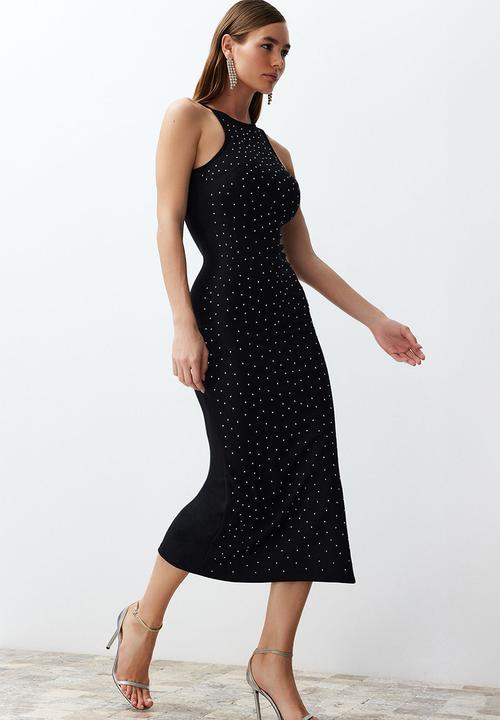 Trendyol - Embellished Fitted Evening Dress - Black