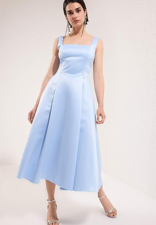 Trendyol - A-Line Satin Dress - Light blue