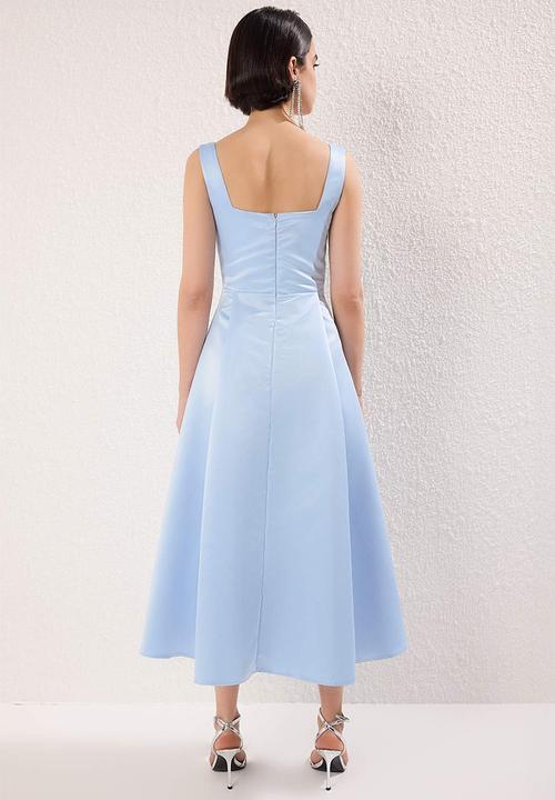 Trendyol - A-Line Satin Dress - Light blue