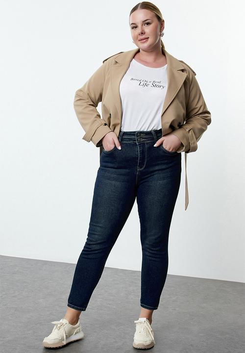 Trendyol - Plus High Waist Skinny Jeans - Dark Blue
