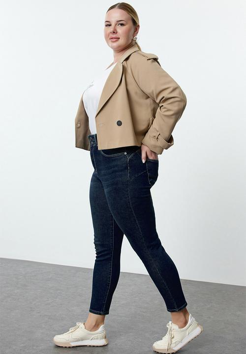 Trendyol - Plus High Waist Skinny Jeans - Dark Blue