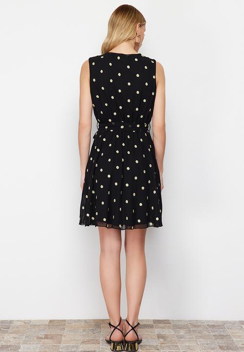 Trendyol - Skirt Flounce Embroidered Chiffon Lined Mini Woven Dress - Black