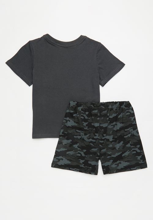 Pop Candy - Slogan pj top with printed shorts - grey/night vision/camo