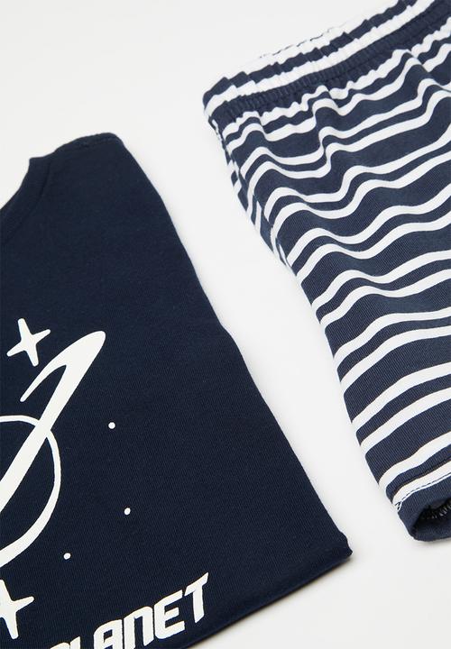 Pop Candy - Graphic print pj top with striped shorts - black/for the planet/navy