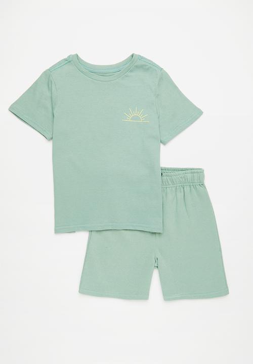 Pop Candy - Graphic print top with matching shorts - sage