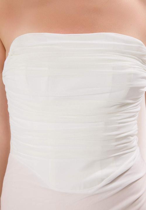 Trendyol - Foulard Tulle Knitted Maxi Evening Dress  - White