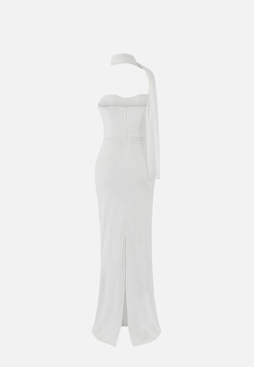 Trendyol - Foulard Tulle Knitted Maxi Evening Dress  - White
