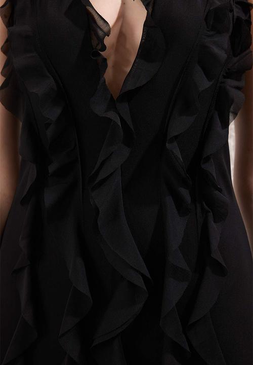 Trendyol - Ruffled Lined Tulle Dress - Black
