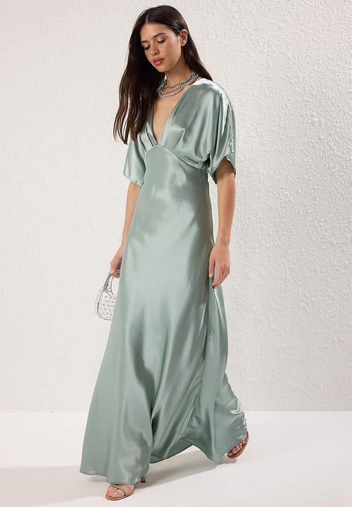 Trendyol - V neck woven satin maxi evening & graduation dress - mint