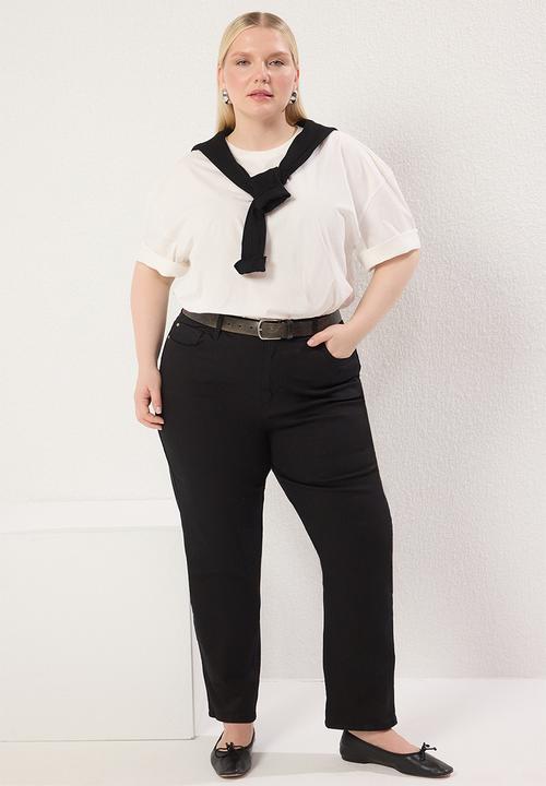 Trendyol - Black high waist plus size mom jeans - black