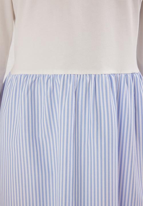 Trendyol - Striped Woven Fabric Skirted Jersey Knit Dress - Blue