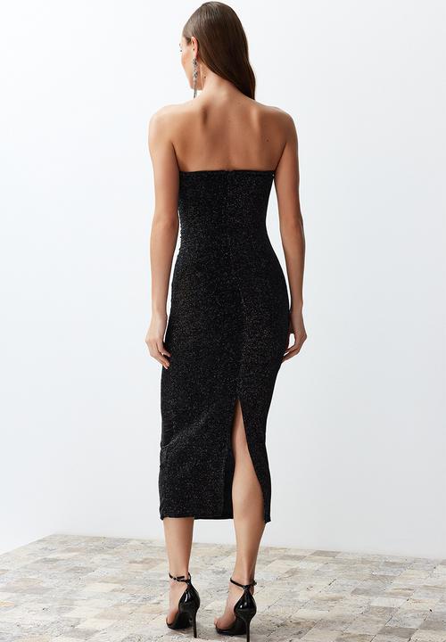 Trendyol - Bodycon Lined Sparkly Glitter Knitted Elegant Evening Night Graduation Dress - Black