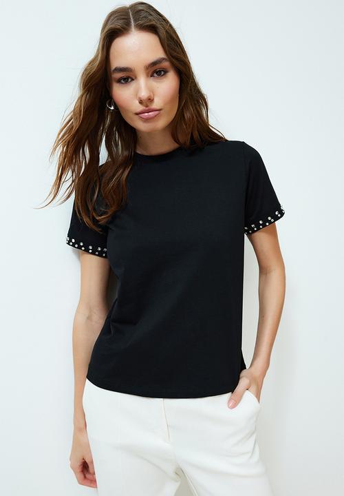 Trendyol - Stone accessory detailed regular pattern knitted T-shirt - black