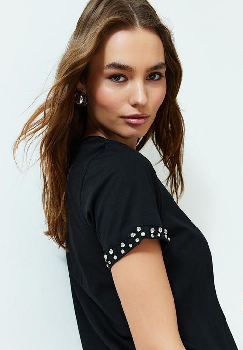 Trendyol - Stone accessory detailed regular pattern knitted T-shirt - black