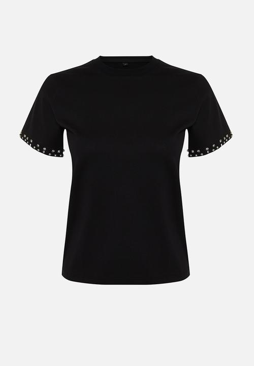 Trendyol - Stone accessory detailed regular pattern knitted T-shirt - black