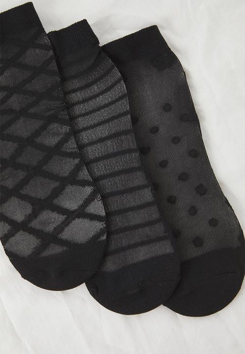 Trendyol - 3-pack polka dot and striped tulle knitted socks - black