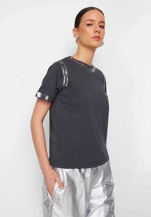 Trendyol - Metallic Finish knitted T-shirt - anthracite