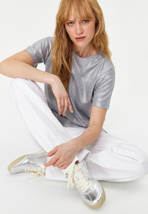 Trendyol - Foil finish t-shirt top- silver