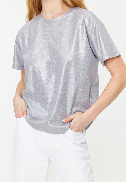 Trendyol - Foil finish t-shirt top- silver
