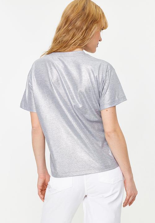 Trendyol - Foil finish t-shirt top- silver