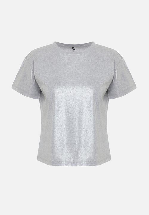 Trendyol - Foil finish t-shirt top- silver
