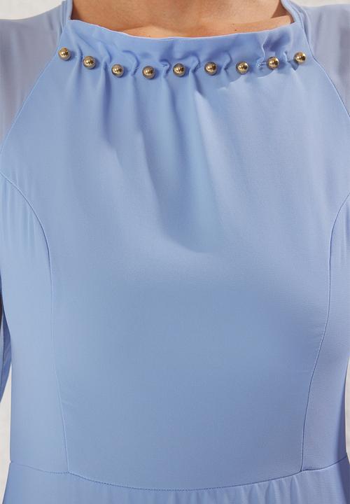 Trendyol - Blue accessory detailed lined flighty chiffon long elegant evening graduation dress - light blue