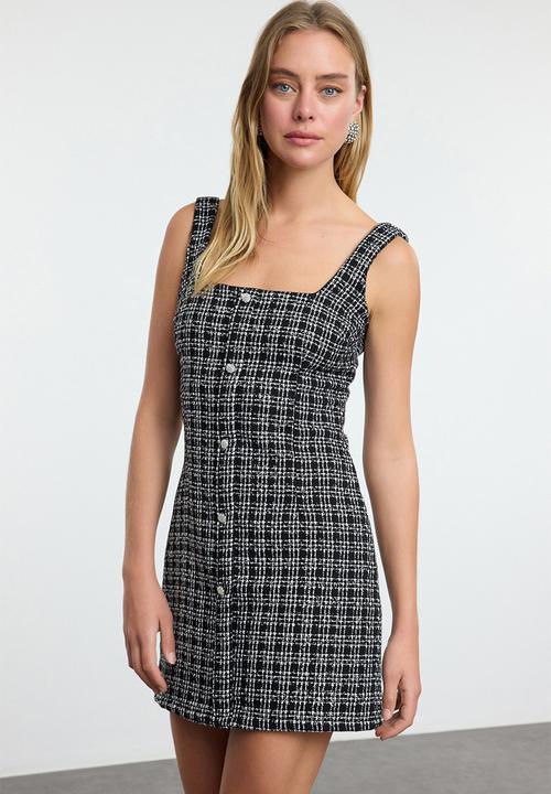 Trendyol - Tweed Woven Short Evening Prom Dress - Black